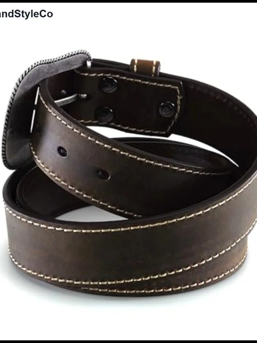 Genuine Leather Western Belt Heavy Stitch Floral Buckle